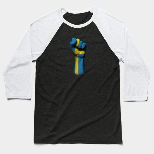 Flag of Sweden on a Raised Clenched Fist Baseball T-Shirt by jeffbartels